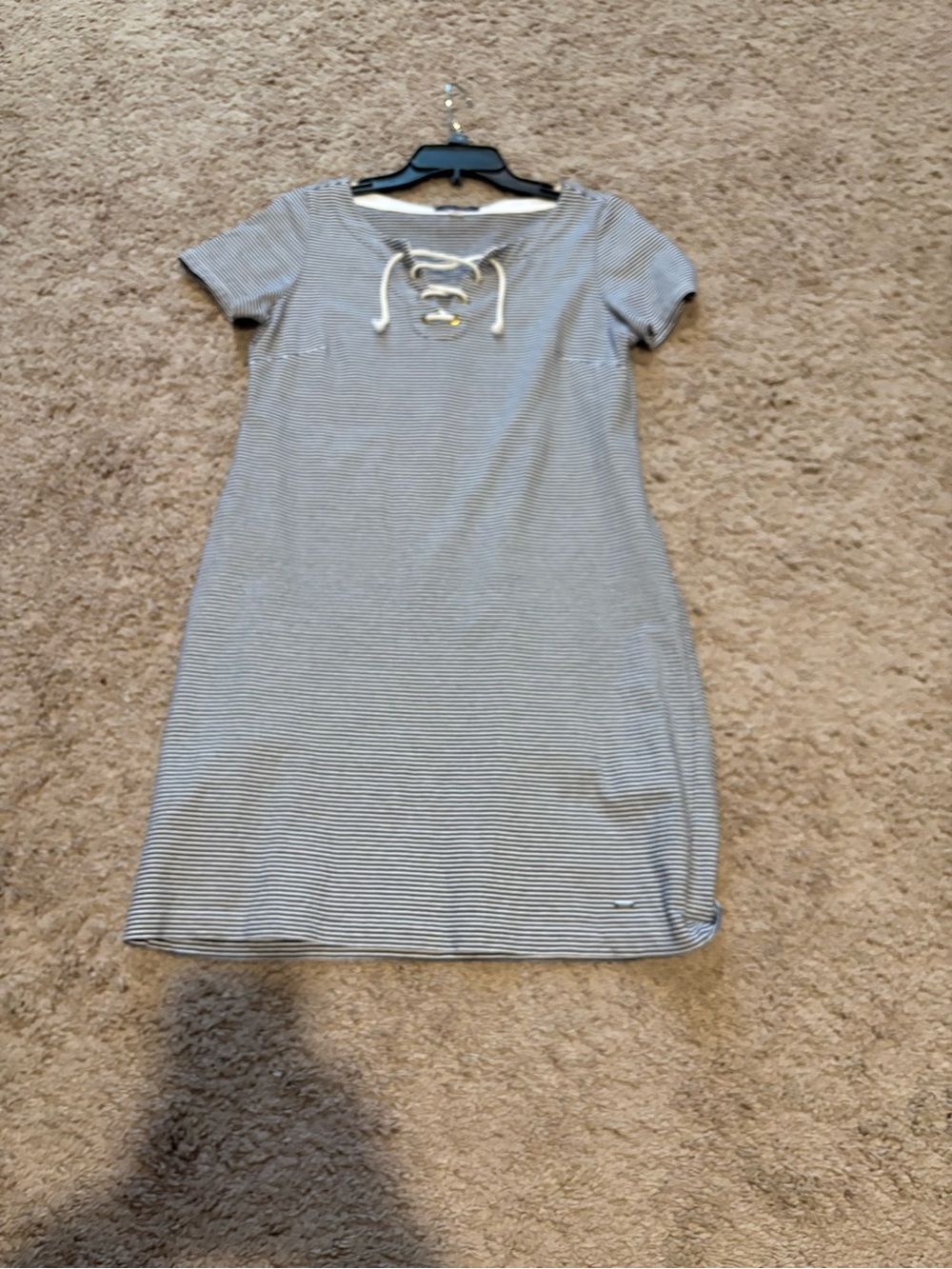 Tommy Hilfiger Navy & White Striped Lace-Up Neck Casual Dress